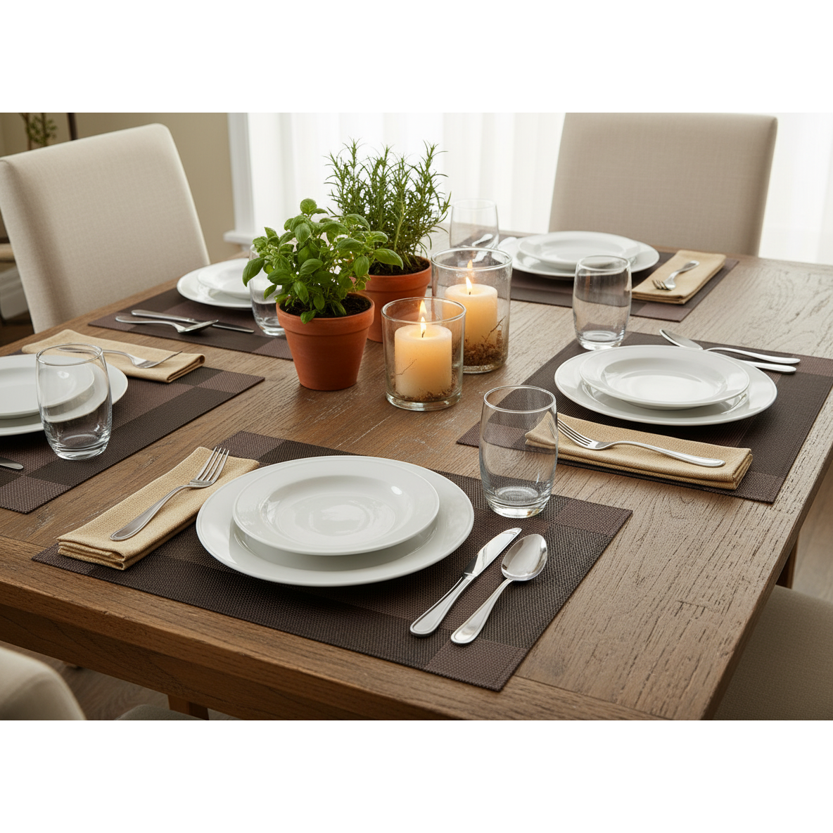Classic Vinyl Placemat – Chocolate, Set of 12, Durable Tableware