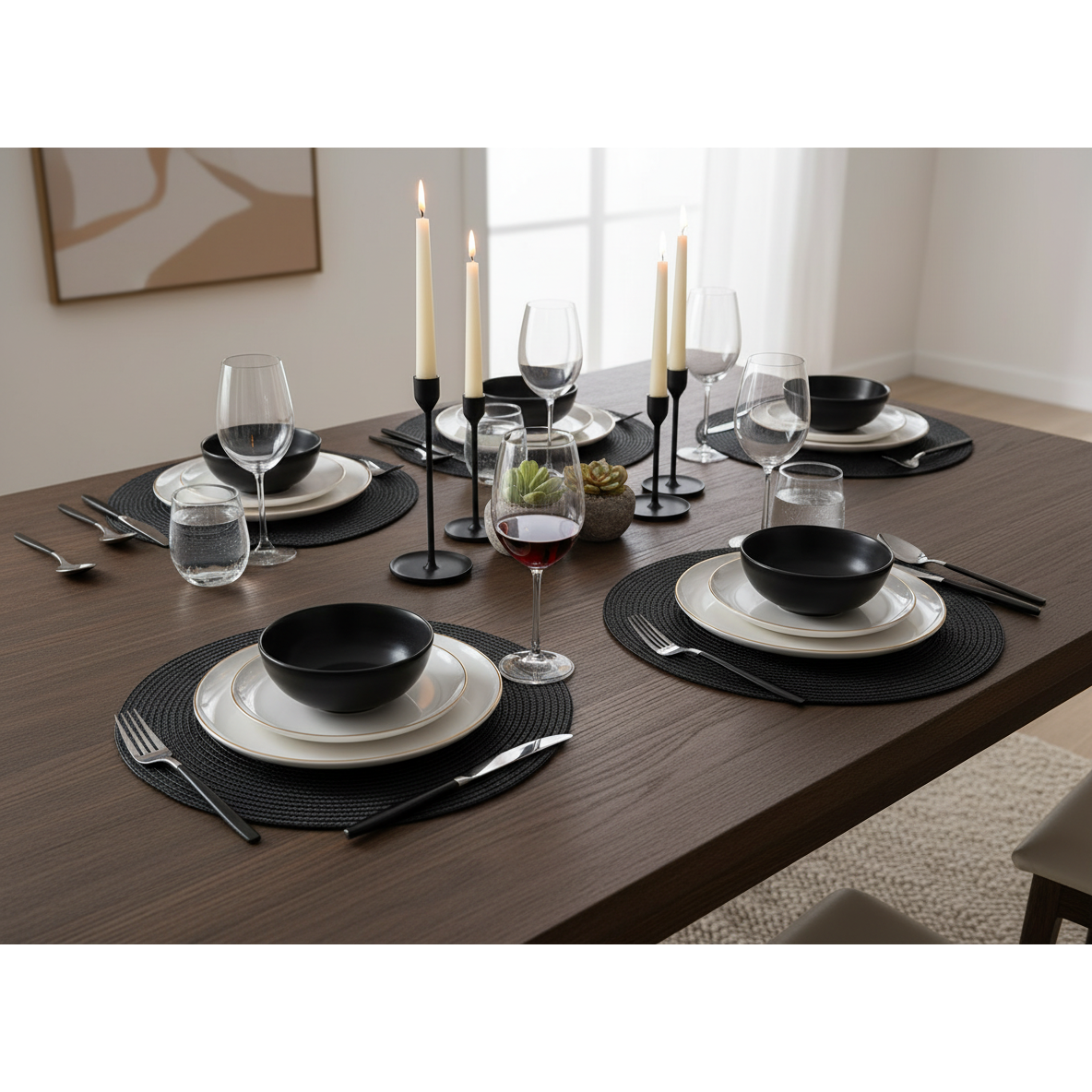 Round Vinyl Placemat with Border – Black, Set of 12