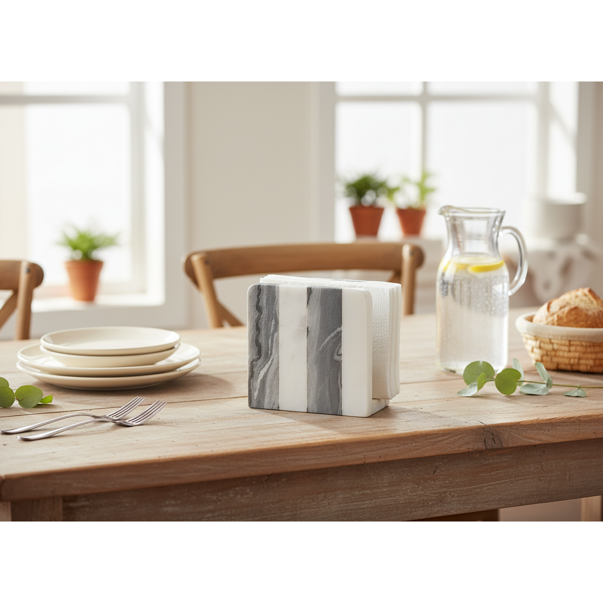 White And Grey Marble Napkin Holder, Kitchen Dining Table Decor