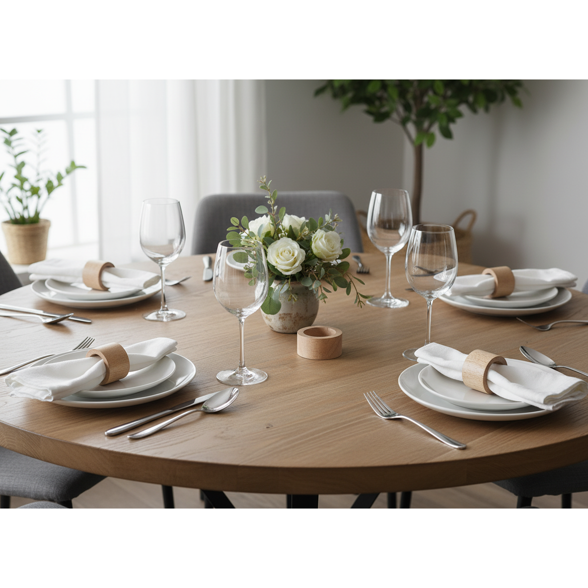 Wooden Napkin Ring Set Of 6, Rustic Tableware Accessory