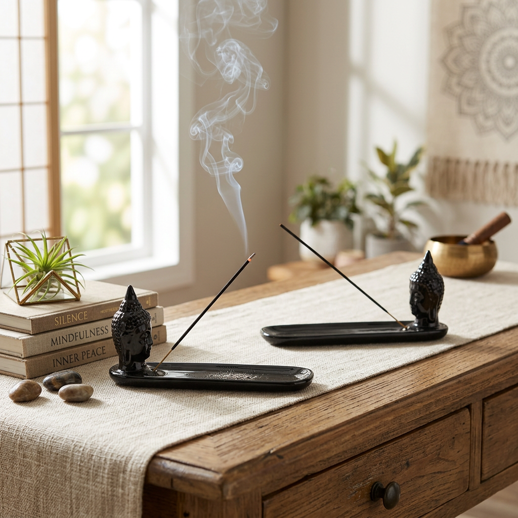 Ceramic Incense Holder Buddha Head, Zen Meditation Decor, Spiritual Home Accent