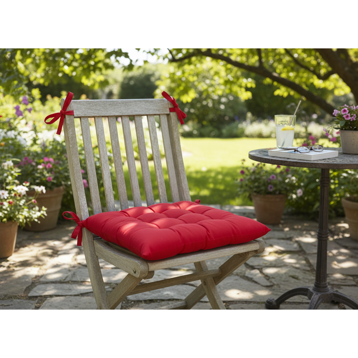 Polyester Tufted Chairpad Red 18x18 Inch Set of 2 Dining Chair Cushion