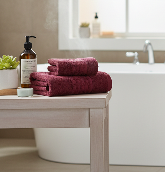Basketweave Cotton Bath Towels Burgundy 27x50 Inch – Luxury Bathroom Towel – Set of 2