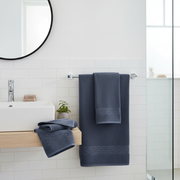 Basketweave Cotton Bath Towels Navy Blue 27x50 Inch – Soft & Absorbent – Set of 2