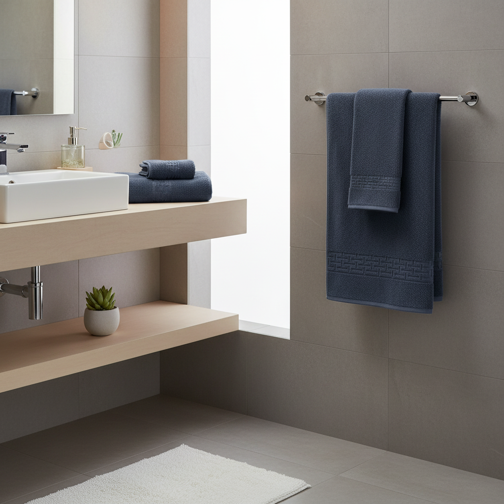 Basketweave Cotton Bath Towels Navy Blue 27x50 Inch – Soft & Absorbent – Set of 2