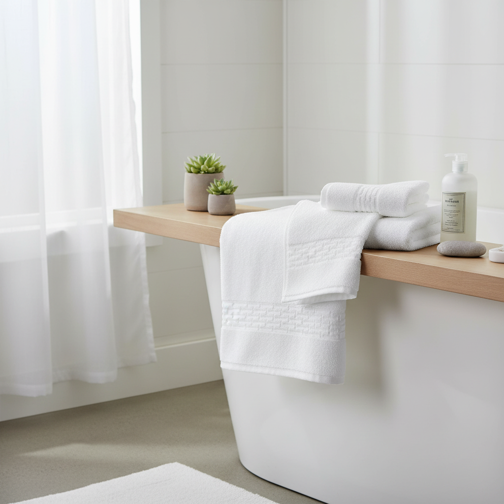Basketweave Cotton Bath Towels White 27x50 Inch – Soft & Absorbent – Set of 2