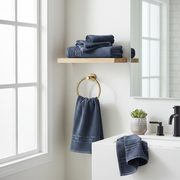 Basketweave Cotton Hand Towel Navy Blue 16x27 Inch – Soft, Plush & Quick Drying – Set of 6