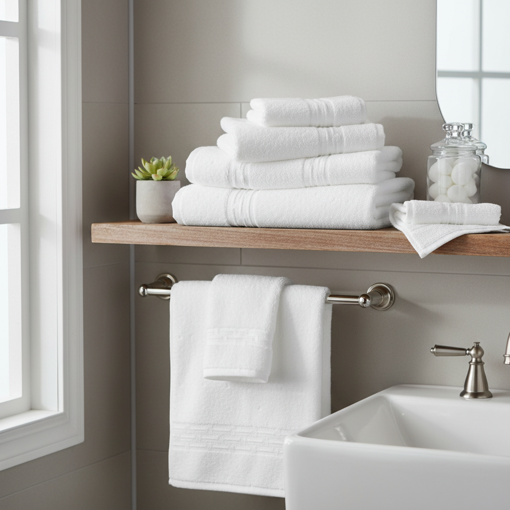 Basketweave Cotton Hand Towel White 16x27 Inch – Spa Quality, Soft & Absorbent – Set of 6