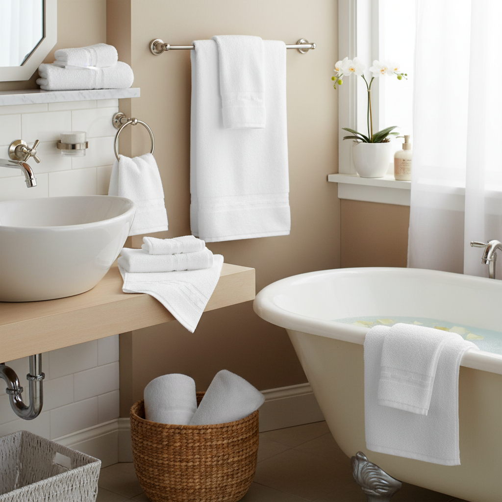 Basketweave Cotton Hand Towel White 16x27 Inch – Spa Quality, Soft & Absorbent – Set of 6