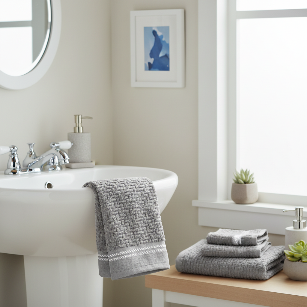 Luxury Stitch Cotton Hand Towel Light Gray 16x27 Inch – Soft, Durable & Stylish – Set of 6