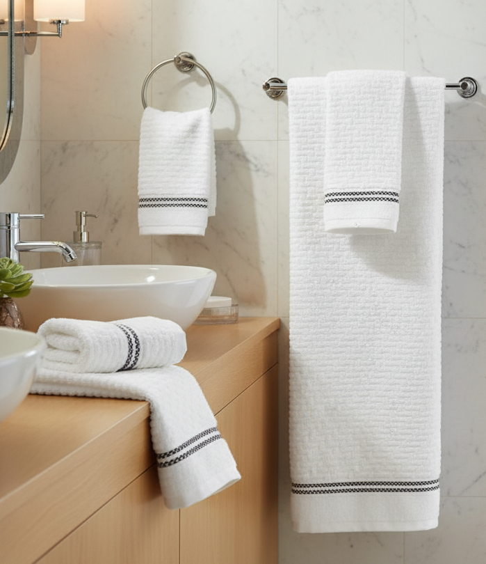 Luxury Stitch Cotton Hand Towel White 16x27 Inch – Soft, Absorbent & Spa Quality – Set of 6