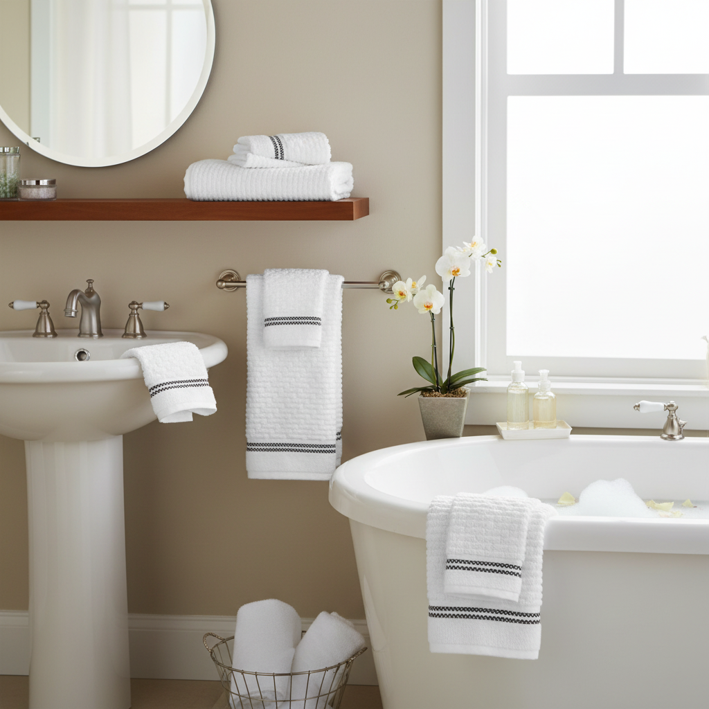 Luxury Stitch Cotton Hand Towel White 16x27 Inch – Soft, Absorbent & Spa Quality – Set of 6