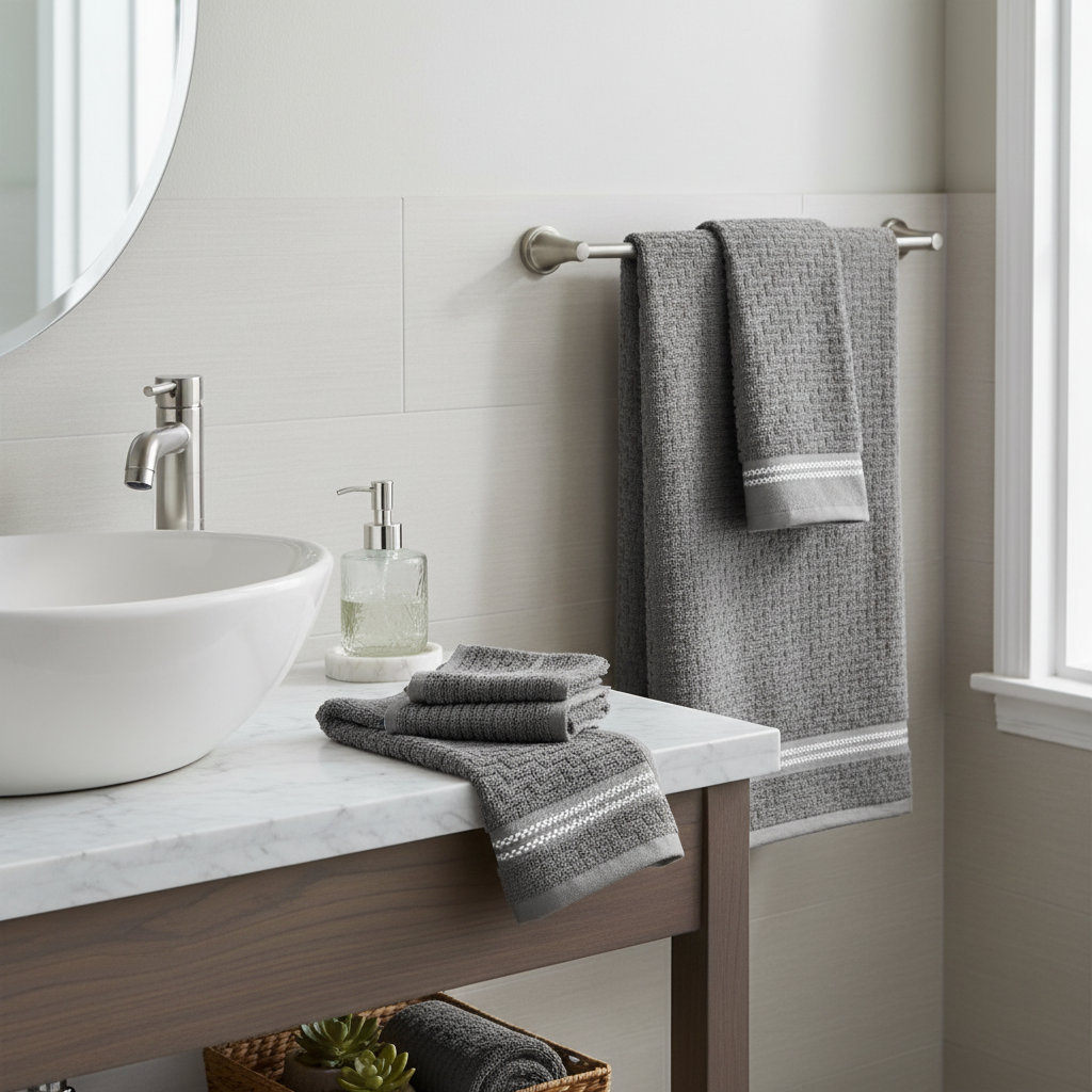 Luxury Stitch Hand Towel Cool Gray 16x27 Inch Set of 6