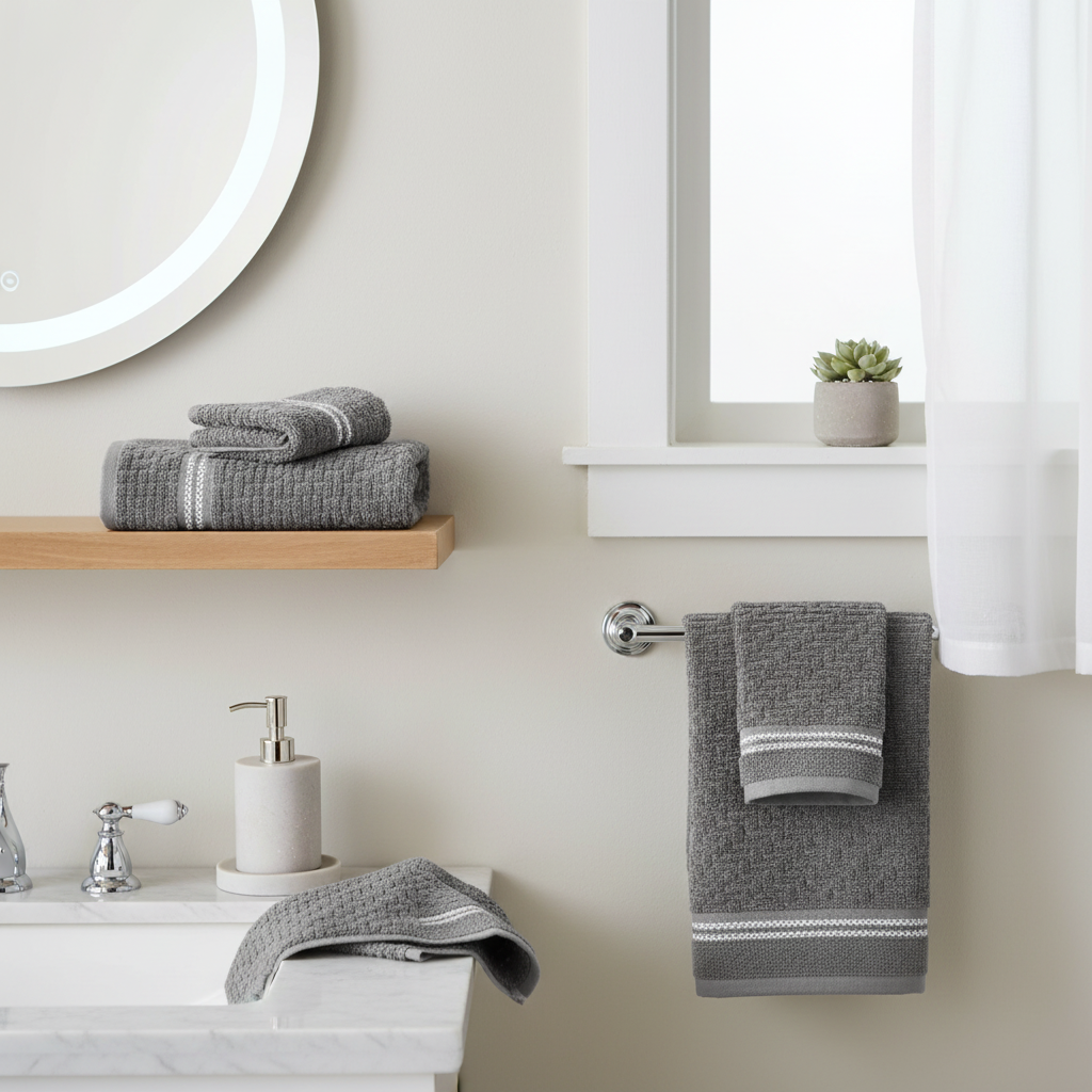 Luxury Stitch Hand Towel Cool Gray 16x27 Inch Set of 6