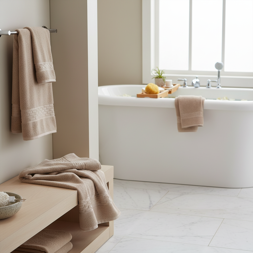 Basketweave Cotton Bath Towel Taupe 27x50 Inch – Plush, Absorbent, Spa Quality – Set of 2