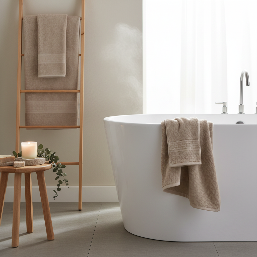 Basketweave Cotton Bath Towel Taupe 27x50 Inch – Plush, Absorbent, Spa Quality – Set of 2