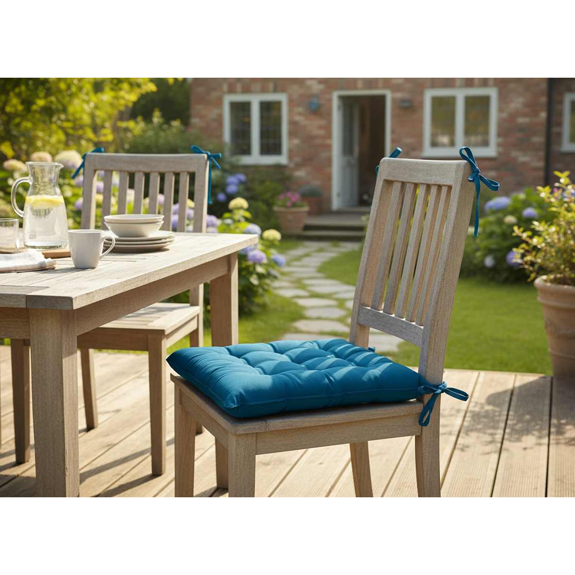 Polyester Tufted Chairpad Teal 18x18 Inch Set of 2 Dining Chair Cushion