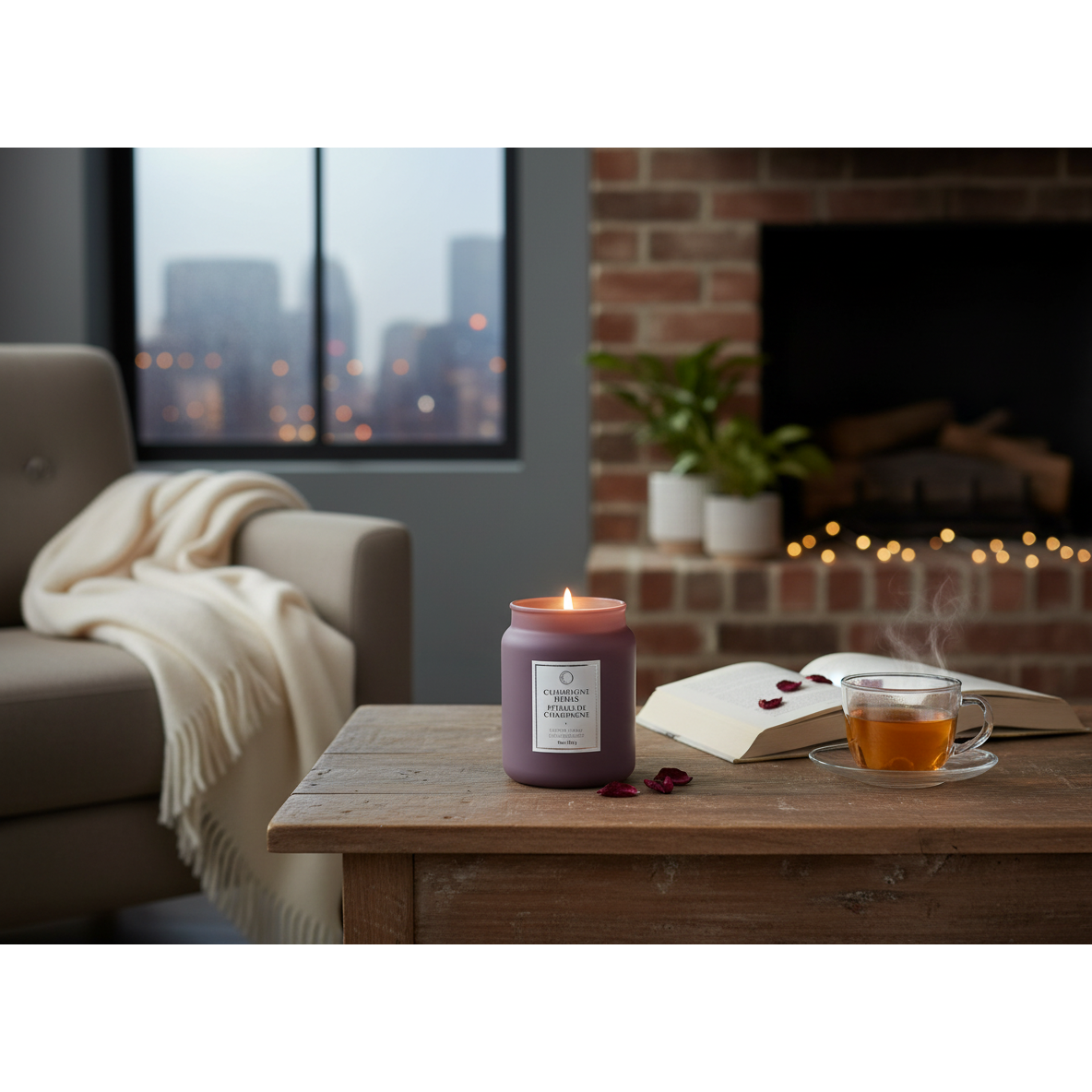 19oz Champagne Petals Luxe Scented Candle With Glass Lid Set of 2