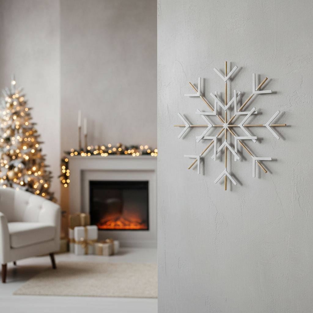 Large White & Gold Metal Snowflake Wall Decor – Christmas Holiday Decoration