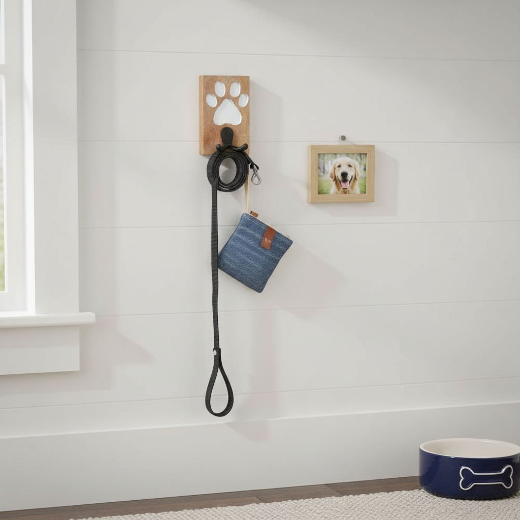 Etched Wooden Paw With Double Prong Hook Black, Pet Wall Hook, Home Organization Accent