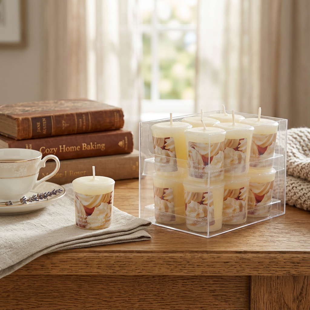Mushroom-Shaped Vanilla Buttercream Scented Votive Candle – 12-Pack Display