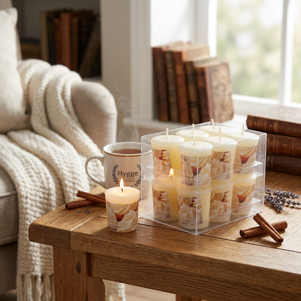 Mushroom-Shaped Vanilla Buttercream Scented Votive Candle – 12-Pack Display