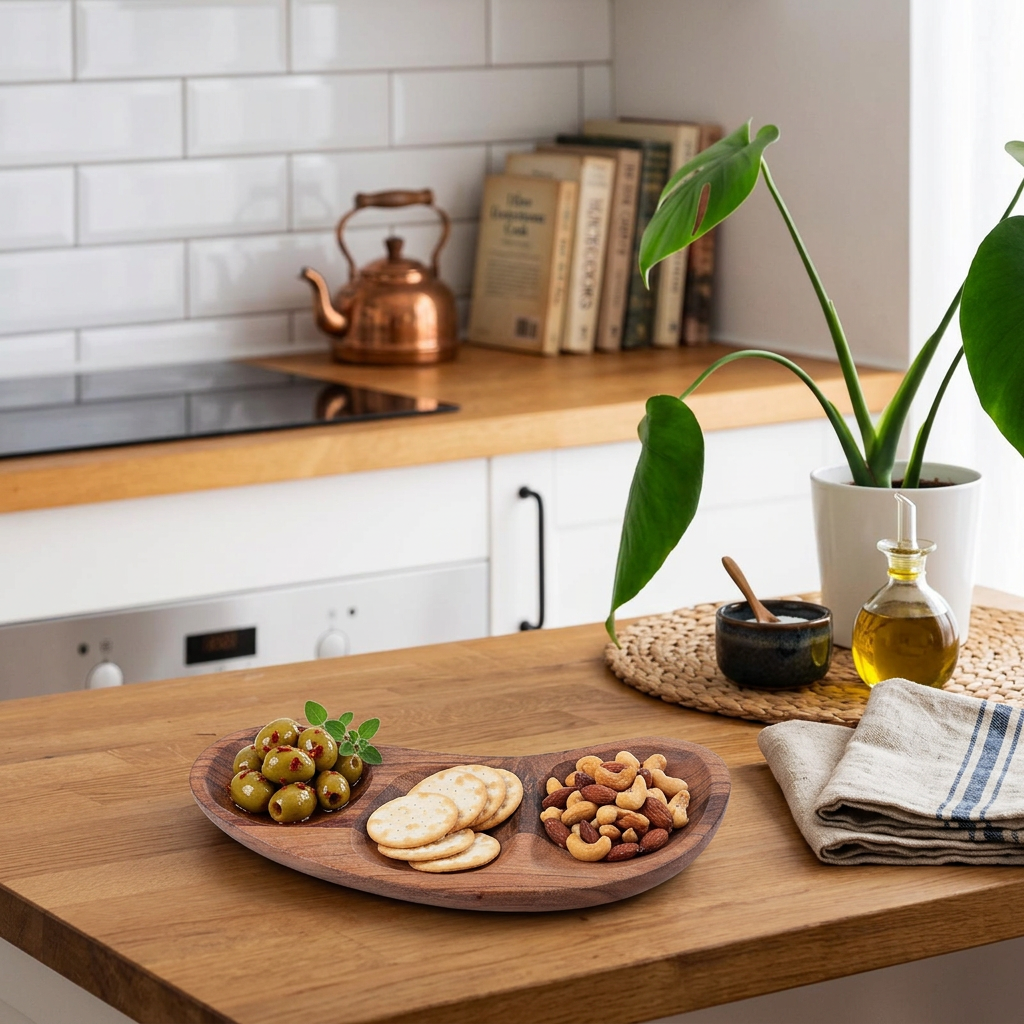 Acacia Oiled Wooden 3 Section Dish Small, Small Acacia Wood Divided Serving Dish, 3 Section Snack Tray, Rustic Appetizer Platter