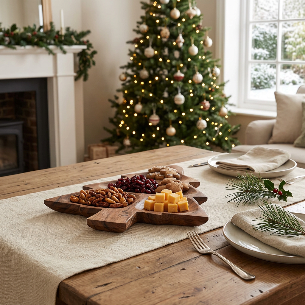 Acacia Oiled Wooden Christmas Tree Dish – Holiday Table Decor, Serving Tray