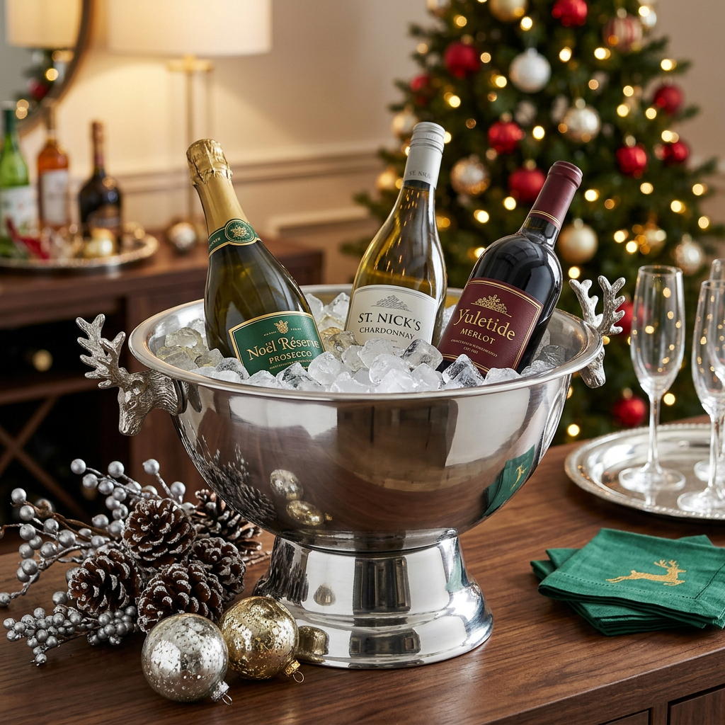 Stainless Steel Wine Tub with Reindeer 13.38" – Christmas Party Décor