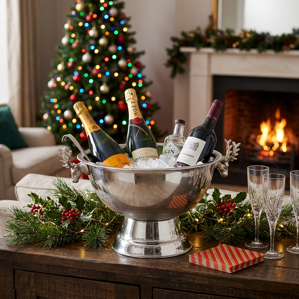 Stainless Steel Wine Tub with Reindeer 13.38" – Christmas Party Décor