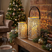 Christmas Metal Cutout Lantern Set Of 2 Star, Holiday Candle Holder, Festive Home Decor