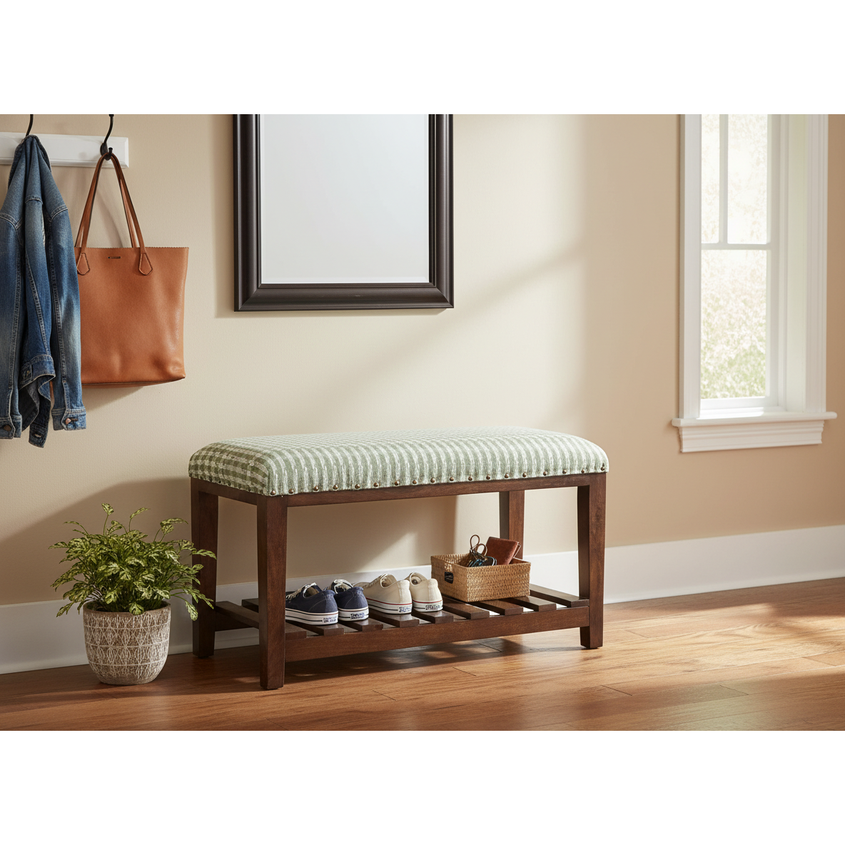 Winston Wooden Bench with Shelf – Rustic Entryway & Storage Seating