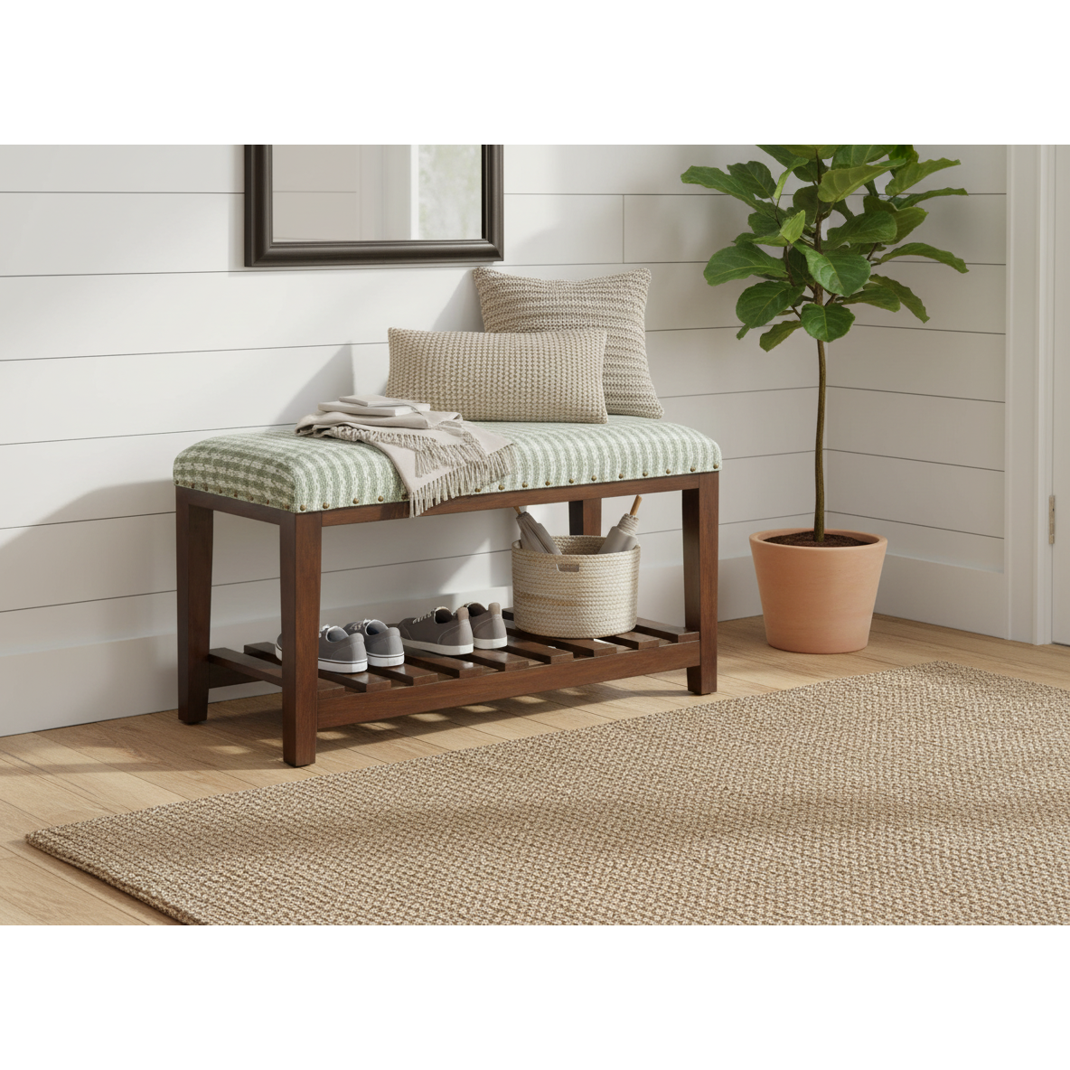 Winston Wooden Bench with Shelf – Rustic Entryway & Storage Seating