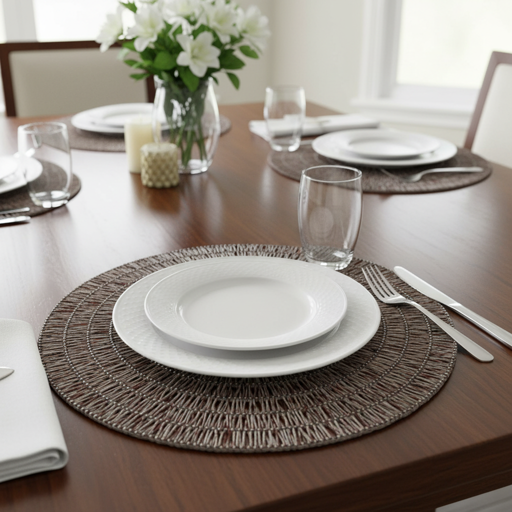 Brown Round PVC Lace Placemat Set of 12 – Elegant Table Decor, Easy-Clean Mats