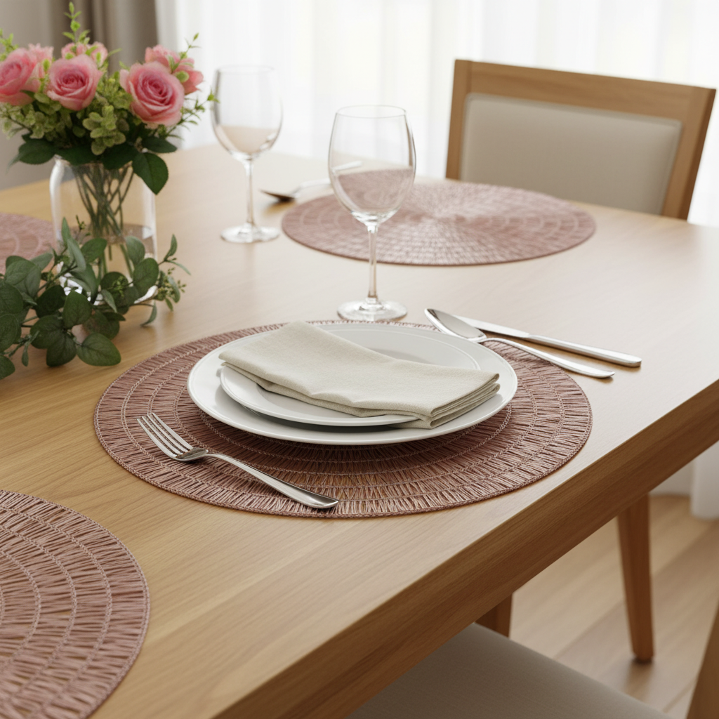 Gold Round PVC Lace Placemat Set of 12 – Elegant Table Decor, Easy-Clean Mats