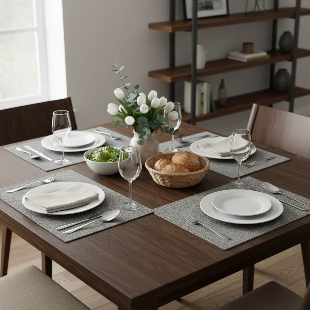 Woven PVC Placemat Set Grey Of 4 Set Of 3, Table Decoration
