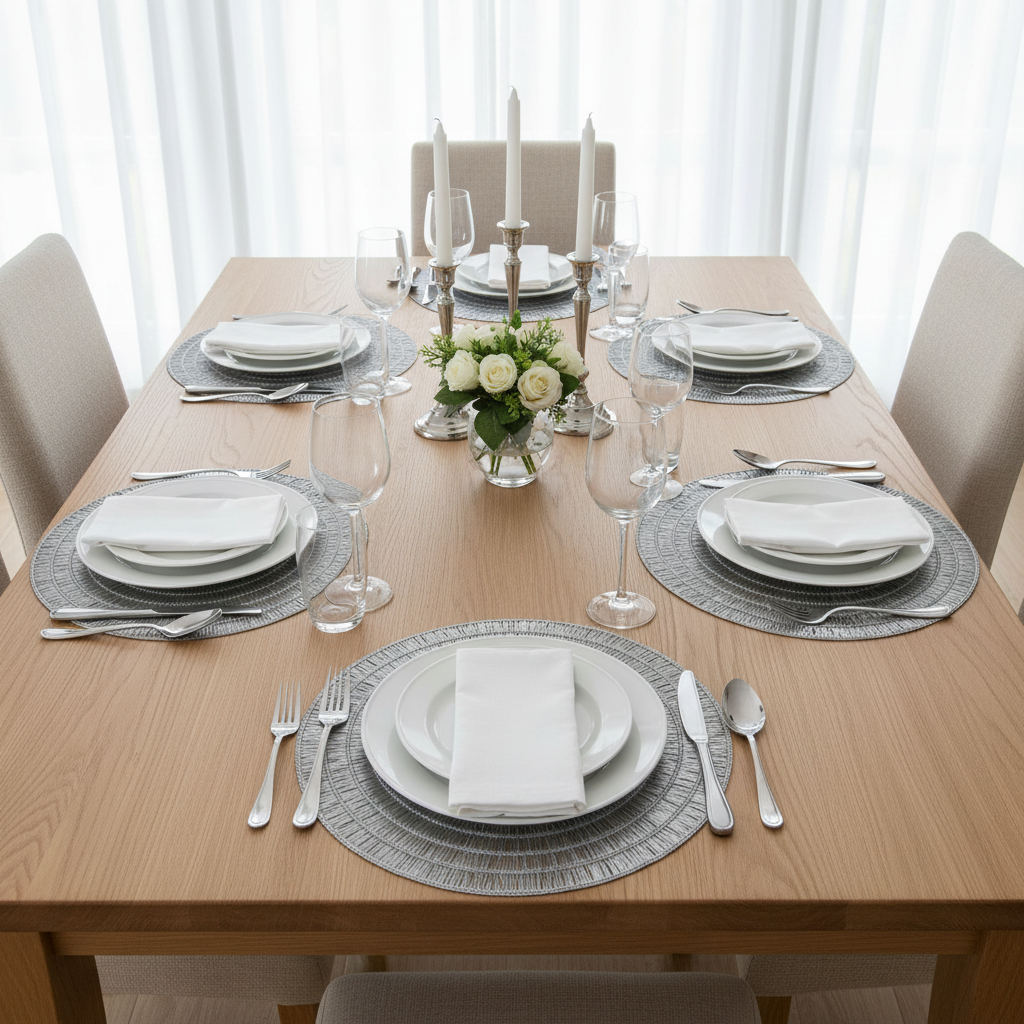 Silver Round PVC Lace Placemat Set of 12 – Elegant Table Decor, Easy-Clean Mats