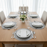 Silver Round PVC Lace Placemat Set of 12 – Elegant Table Decor, Easy-Clean Mats