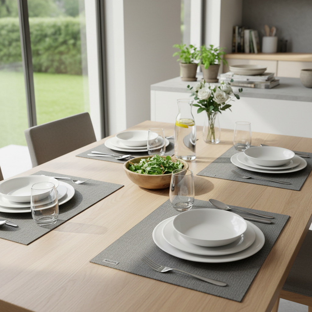 Woven PVC Placemat Set Grey Of 4 Set Of 3, Table Decoration