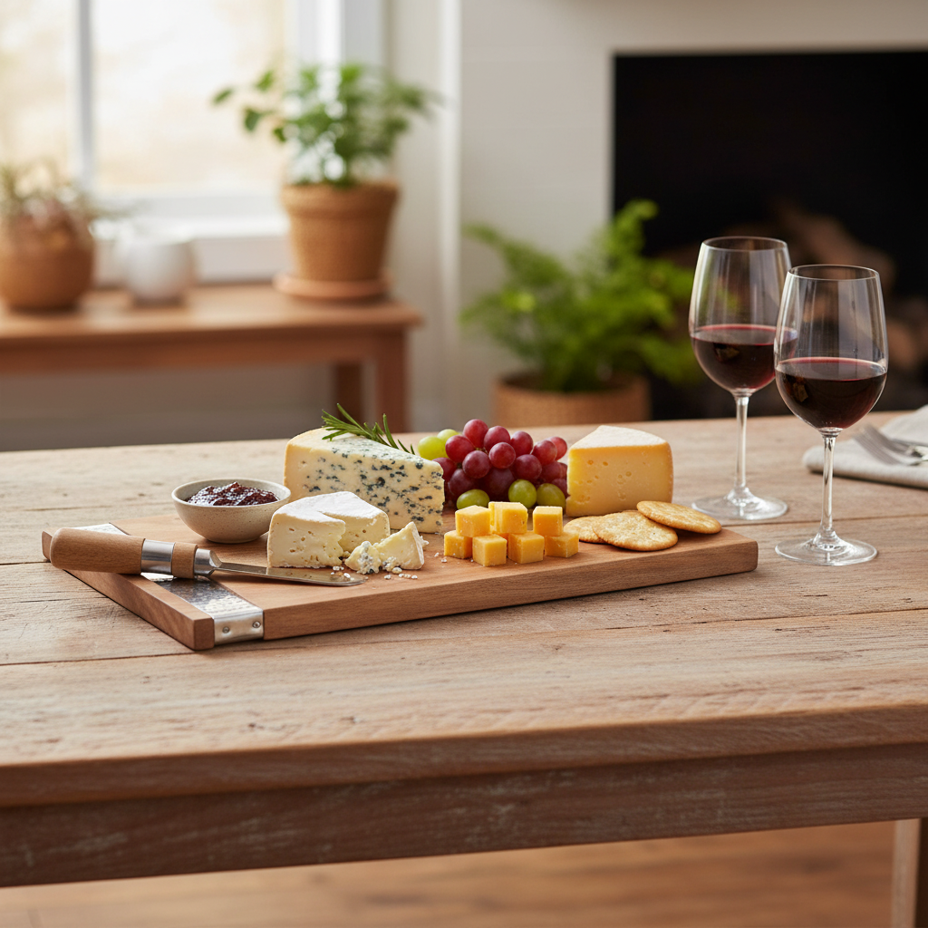 Custom Acacia Wood Rectangle Cheese Board With Cheese Spreader, Wooden Charcuterie Serving Board, Kitchen Entertaining Set