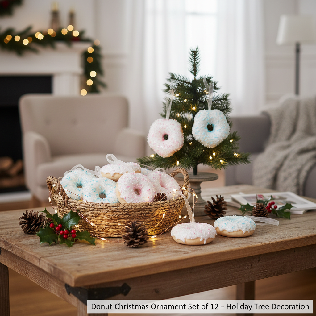 Donut Christmas Ornament Set of 12 – Holiday Tree Decoration