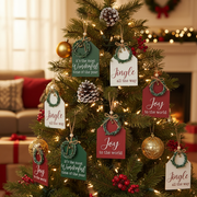 Flat House Shape Christmas Ornament with Text Set of 12 – Holiday Tree Decoration