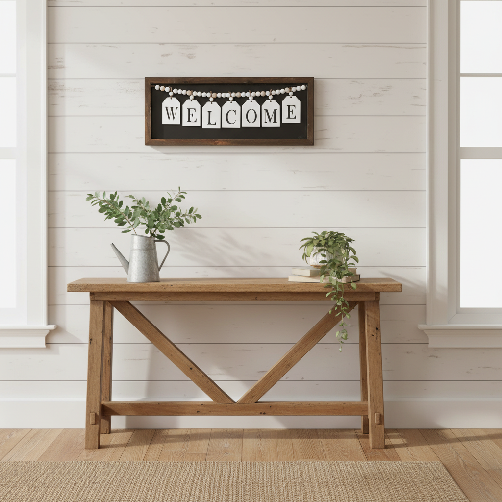 Framed Wood Hanging Beaded Welcome Sign, Rustic Wall Decor, Farmhouse Accent