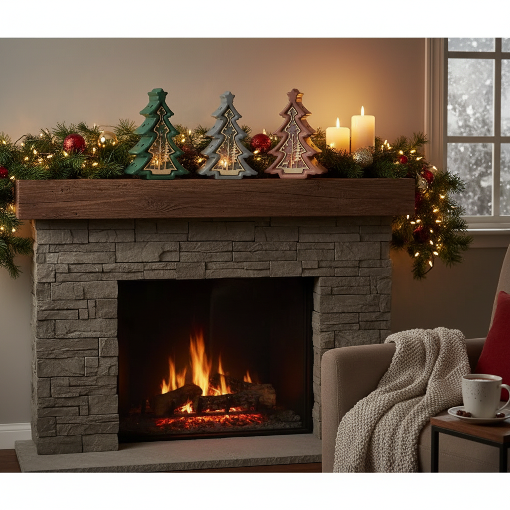 LED Christmas Tree with Wooden Scenic Set of 3 – Holiday Decor