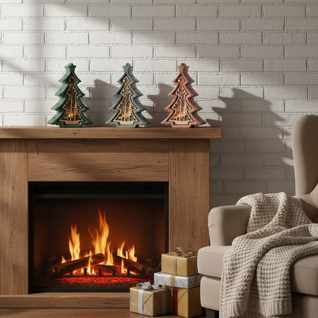 LED Christmas Tree with Wooden Scenic Set of 3 – Holiday Decor