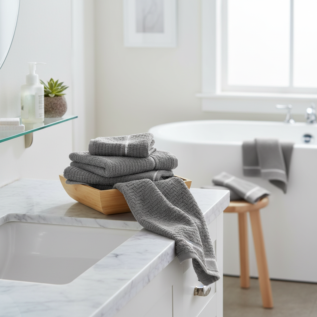 Luxury Stitch Cotton Wash Cloth Light Gray 12x12 Inch – Soft, Absorbent & Durable – Set of 6