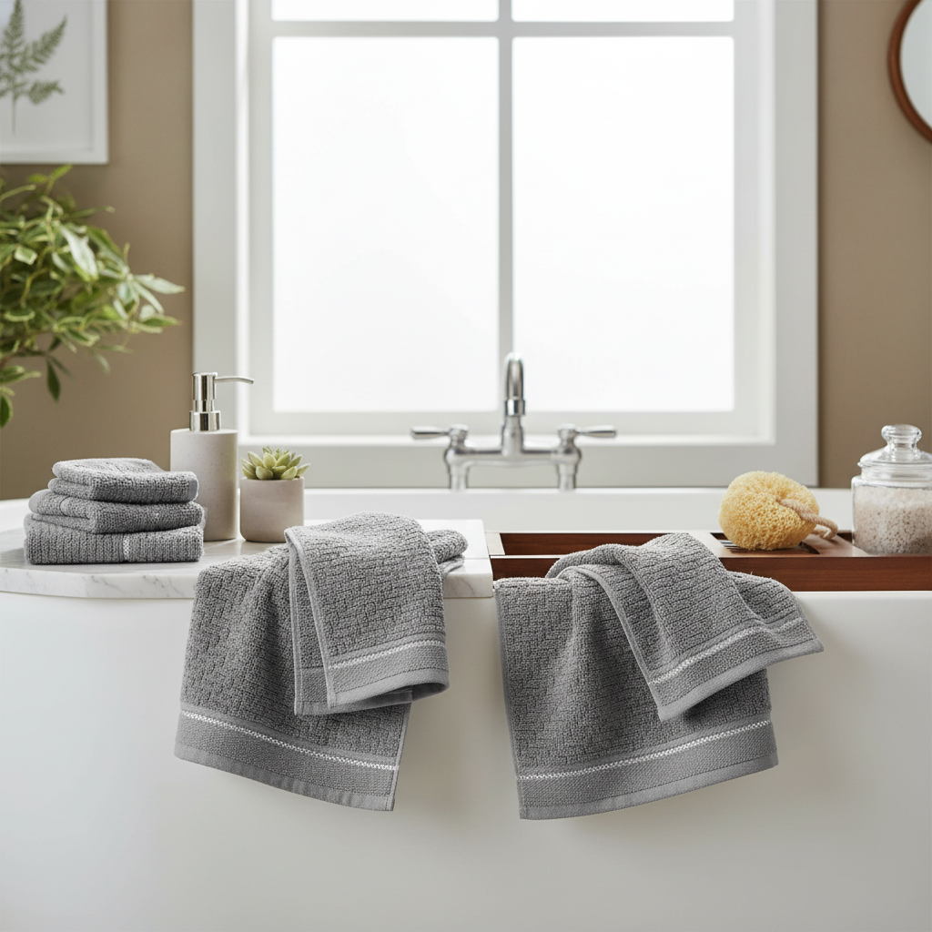 Luxury Stitch Cotton Wash Cloth Light Gray 12x12 Inch – Soft, Absorbent & Durable – Set of 6