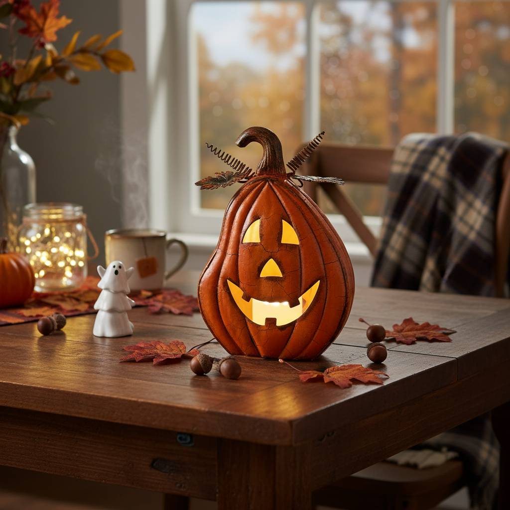Metal Halloween Pumpkin Decoration – Fall Tabletop & Spooky Accent