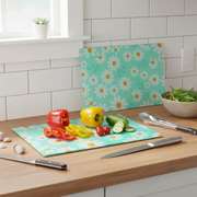 Printed Glass Cutting Board Daisy Print - Set of 2 Floral Kitchen Cutting and Serving Board