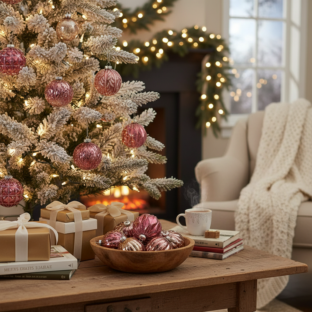 Rose Glass Acorn Christmas Ornament Set of 12 – Holiday Tree Decoration